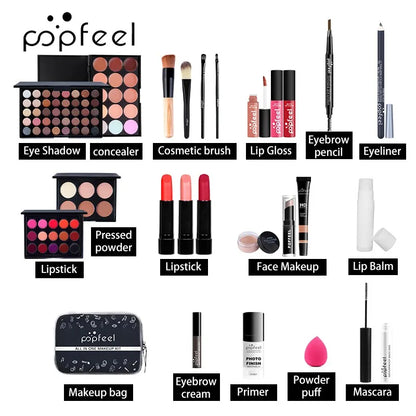 All In One Makeup Kit  for Women Full Kit Set, All in One Makeup Sets Include Eyebrow Eyeliner Eyeshadow