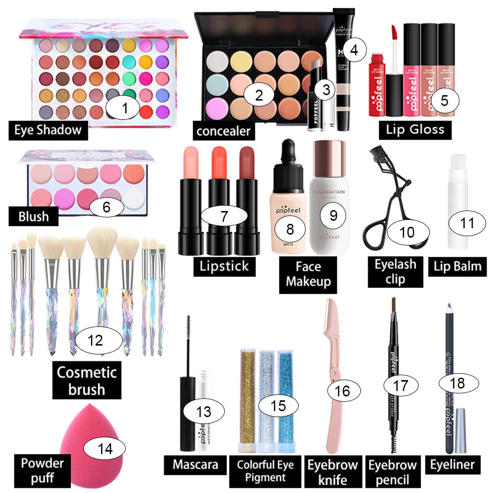 All In One Makeup Kit  for Women Full Kit Set, All in One Makeup Sets Include Eyebrow Eyeliner Eyeshadow