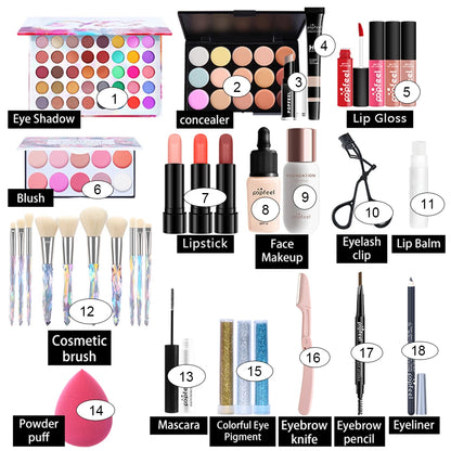 All In One Makeup Kit  for Women Full Kit Set, All in One Makeup Sets Include Eyebrow Eyeliner Eyeshadow